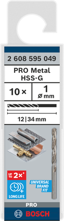 Wiertła kręte Bosch PRO Metal HSS-G 1 mm, opakowanie 10 sztuk.