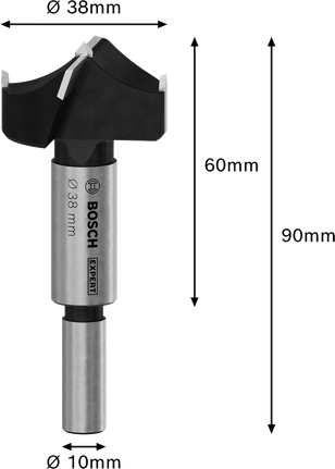 Wiertło do cięcia zawiasów z drewna laminowanego Bosch EXPERT, średnica 38 mm.