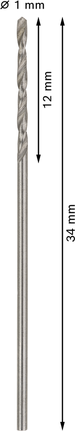 Wiertło spiralne Bosch PRO Metal HSS-G 1 mm, długość 34 mm.
