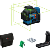 Niwelator laserowy Bosch GLL 12V-100 z zielonymi liniami.