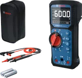 Cyfrowy multimetr Bosch GDM 600-15 z sondami i walizką.
