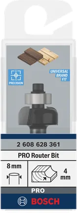 Frez wpuszczany Bosch PRO, promień 4 mm, trzpień 8 mm.