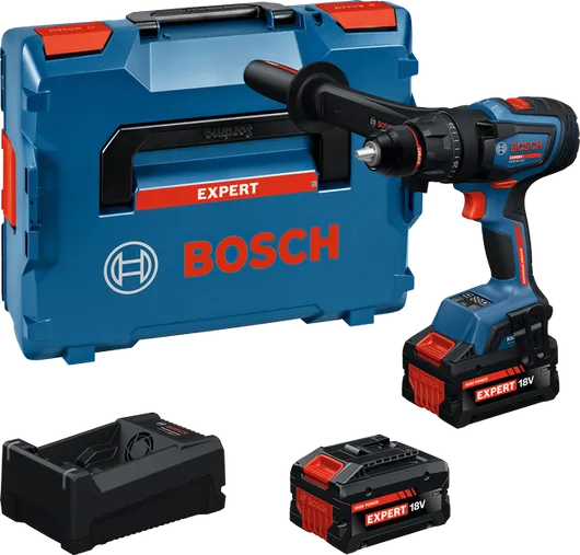 Zestaw wiertarek Bosch EXSB 18V-150 z walizką i akumulatorami.
