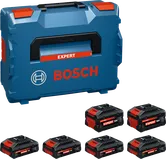 Zestaw akumulatorów Bosch z 4x EXBA18V-40 i 2x EXBA18V-80.