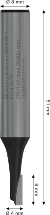 Frez prosty Bosch PRO Router, jednoostrzowy, 4x8mm, trzpień 8mm.
