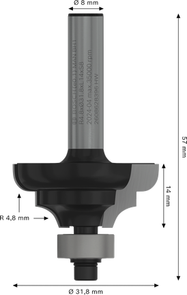 Frez Bosch PRO Router Bit Classical Ogee z trzpieniem 8 mm.