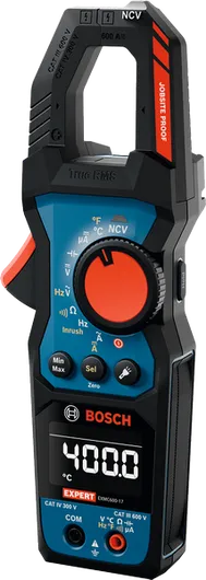 Miernik cęgowy Bosch EXMC600-17 z wyświetlaczem cyfrowym.