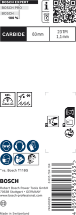 Brzeszczot do wyrzynarki Bosch EXPERT Tough Metal T118AHM z węglika spiekanego, 83 mm.