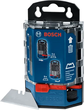 Pojemnik na ostrza Bosch z 50 wymiennymi ostrzami.
