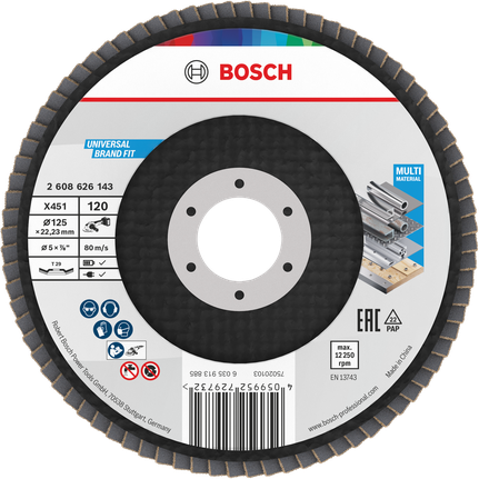 Tarcza listkowa Bosch X451 125mm G120 do obróbki wielu materiałów.