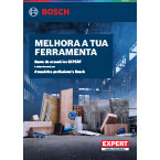 Capa de catálogo Bosch Expert com ferramentas e materiais em um ambiente industrial.