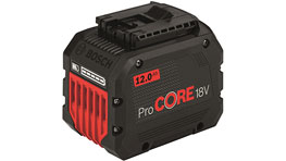 Bateria Bosch Professional ProCORE 18V, preta e vermelha, com design robusto.