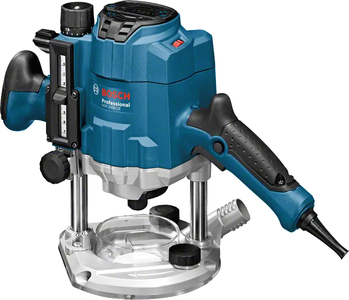 Fresadora Bosch GOF 1250 CE com cabos ergonómicos.