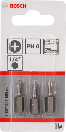 Jogo de 3 bits de chave de fendas Bosch PH0 de 25 mm.