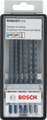 Conjunto de lâminas de serra tico-tico Bosch de 6 peças em metal.