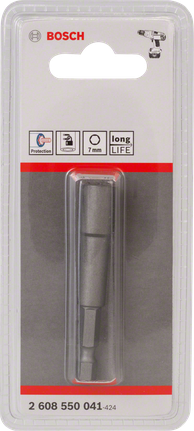 Tomada Bosch com encaixe sextavado de 1/4 de polegada (7 mm) para parafusos M4.
