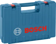 Mala de ferramentas Bosch em plástico com pega e fechos vermelhos.