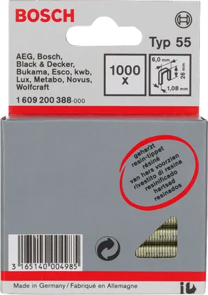 Grampo de coroa estreita Bosch 6 mm x 26 mm tipo 55 revestido a resina.