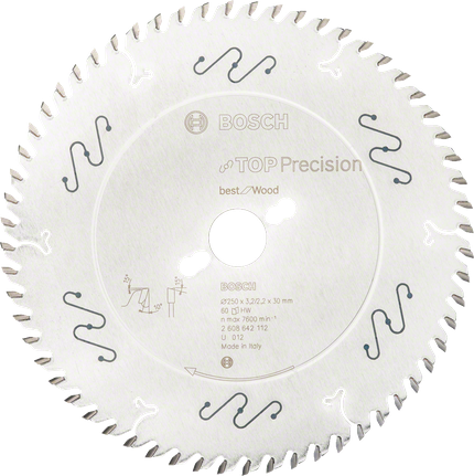 Lâmina de serra circular Bosch Top Precision Best for Wood, 60 dentes.