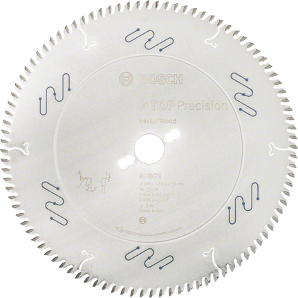 Lâmina de serra circular Bosch Top Precision Best for Wood com 96 dentes.
