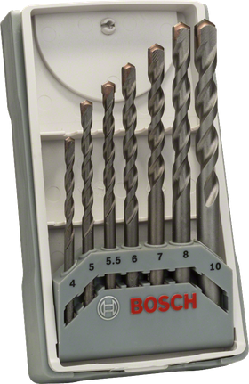Conjunto de brocas para betão Bosch CYL-3 de 7 peças, tamanhos variados.
