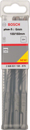 Embalagem de três brocas de impacto Bosch SDS plus-3 de 6 mm.