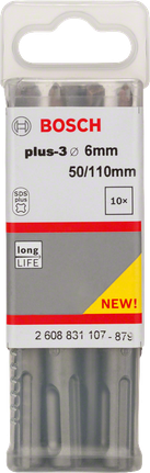 Conjunto de brocas de longa duração Bosch SDS plus-3 de 6 mm para berbequim de impacto.