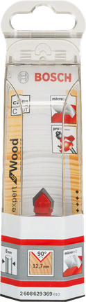 Broca Bosch Expert para madeira com ranhura em V, haste de 8 mm e ângulo de 90 graus.
