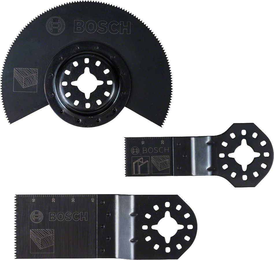 Conjunto de lâminas multiferramentas Bosch para corte de madeira e metal.