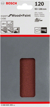 Folhas de lixa Bosch C430, grão 120, embalagem de 10.