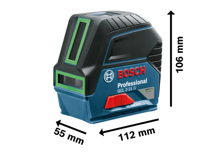 Laser combinado Bosch GCL 2-15 G com as dimensões apresentadas.
