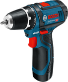 Berbequim e aparafusador sem fio Bosch GSR 12V-15 com punho ergonómico.