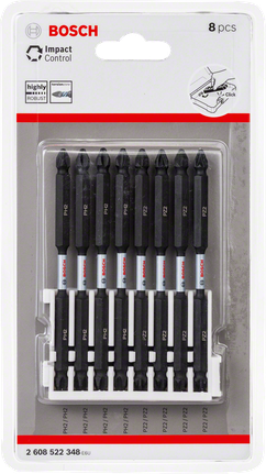 Embalagem de 8 pontas de chave de fendas Bosch Impact Control.