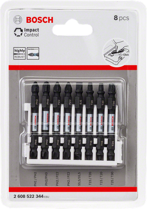 Conjunto de 8 pontas de chave de fendas Bosch Impact Control.