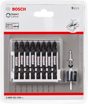 Conjunto de 9 pontas de chave de fendas Bosch Impact Control.