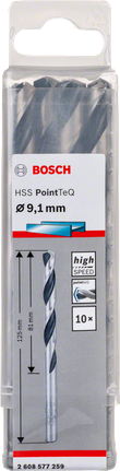 Broca helicoidal Bosch HSS PointTeQ de 9,1 mm para perfuração a alta velocidade.