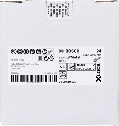 Disco de lixa de fibra Bosch X-LOCK 125 mm, grão 24.