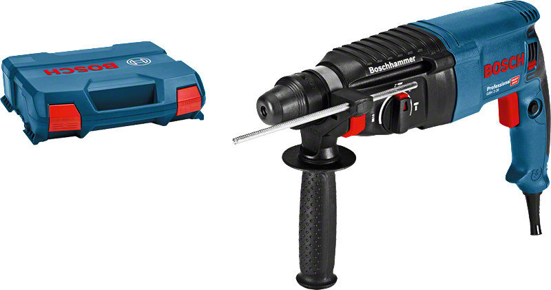 Martelo rotativo Bosch GBH 2-26 com cabo lateral e mala.
