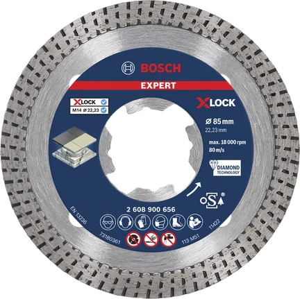 Disco de corte diamantado Bosch EXPERT HardCeramic X-LOCK de 85 mm.