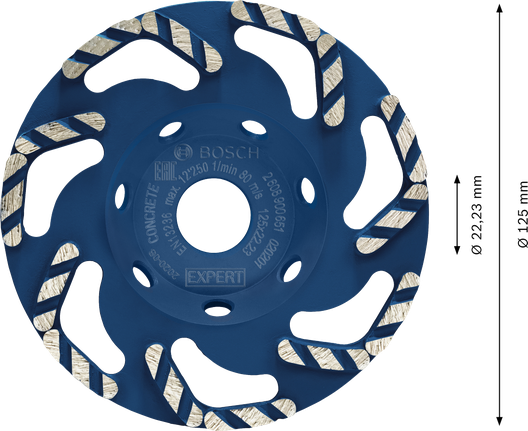 Cabeça de desbaste diamantada para betão Bosch EXPERT, com 125 mm de diâmetro.