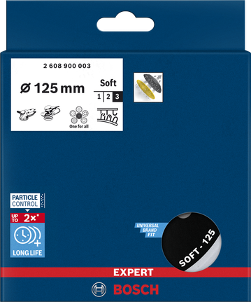 Disco de lixa multifuros universal Bosch EXPERT de 125 mm com textura macia.