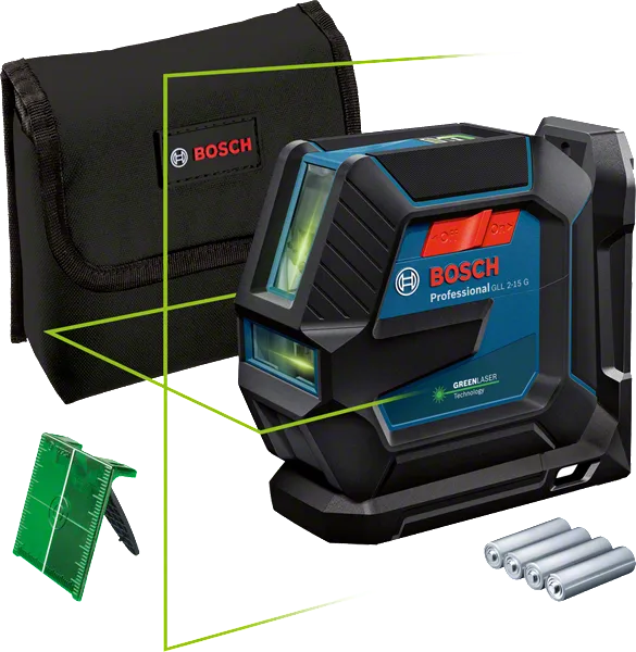 Ferramenta de nivelamento a laser Bosch GLL 2-15 G com laser verde.