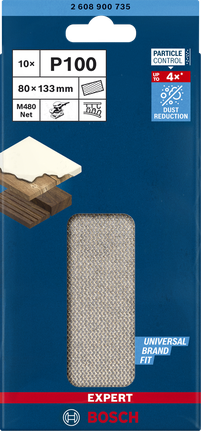 Rede de lixa Bosch EXPERT M480 80×133 mm P100, embalagem de 10 unidades.