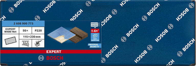 Rede de lixa Bosch EXPERT M480 115×230 mm P220, embalagem de 50 unidades.