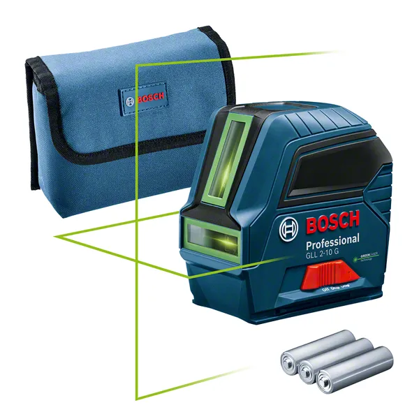 Ferramenta de nivelamento a laser Bosch GLL 2-10 G com linhas verdes.