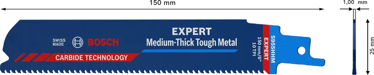 Lâmina de serra alternativa Bosch EXPERT S 955 HHM para metais resistentes de espessura média.
