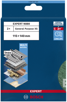 Embalagem de 2 almofadas de lã Bosch Expert N880 115×140 mm.