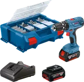 Conjunto de berbequins Bosch GSB 18V-21 com estojo e pilhas.