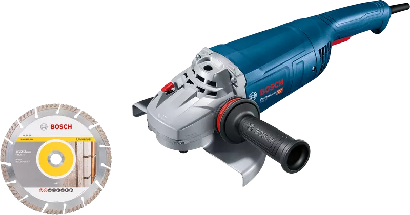 Rebarbadora Bosch GWS 22-230 J com disco de corte de 230 mm.