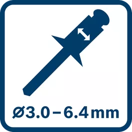  Diâmetro do rebite 3,0 – 6,4 mm